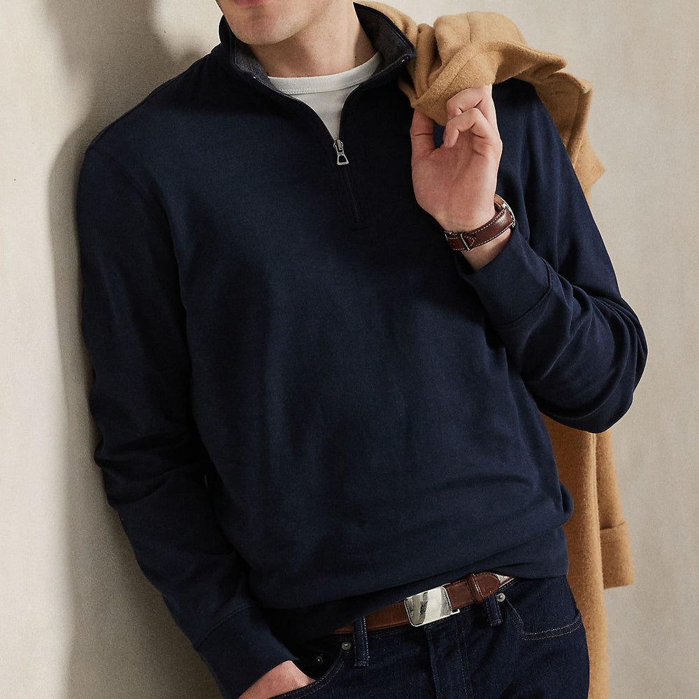 Luxury Jersey Quarter-zip Pu Aviator Navy - The Road 1380