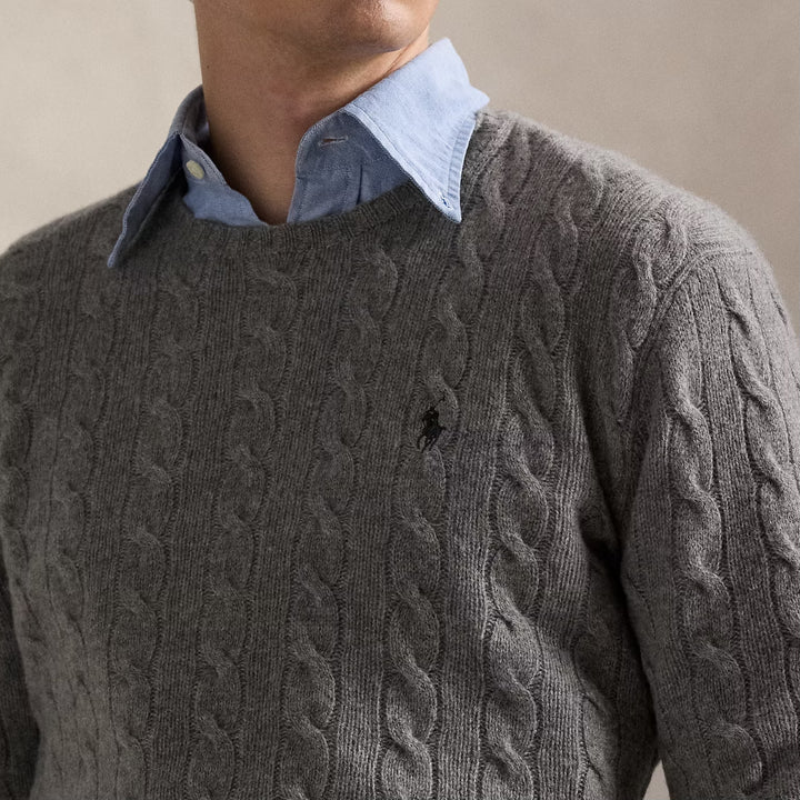 Cable-knit Wool-cashmer Fawn Grey Heather