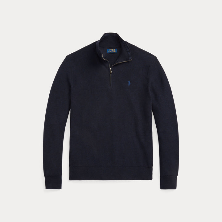 Mesh-knit Cotton Quarter-zip Swe Navy Htr - The Road 1380