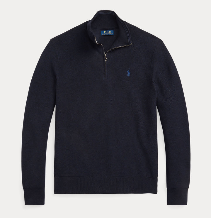 Mesh-knit Cotton Quarter-zip Swea Navy Htr - The Road 1380
