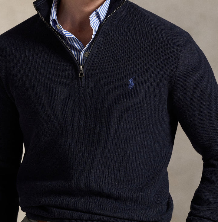 Mesh-knit Cotton Quarter-zip Swea Navy Htr - The Road 1380