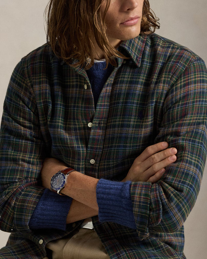 Custom Fit Plaid Brushed Flannel Shirt Long Sleeve Sport Shirt