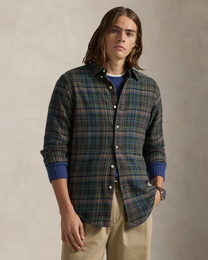Custom Fit Plaid Brushed Flannel Shirt Long Sleeve Sport Shirt