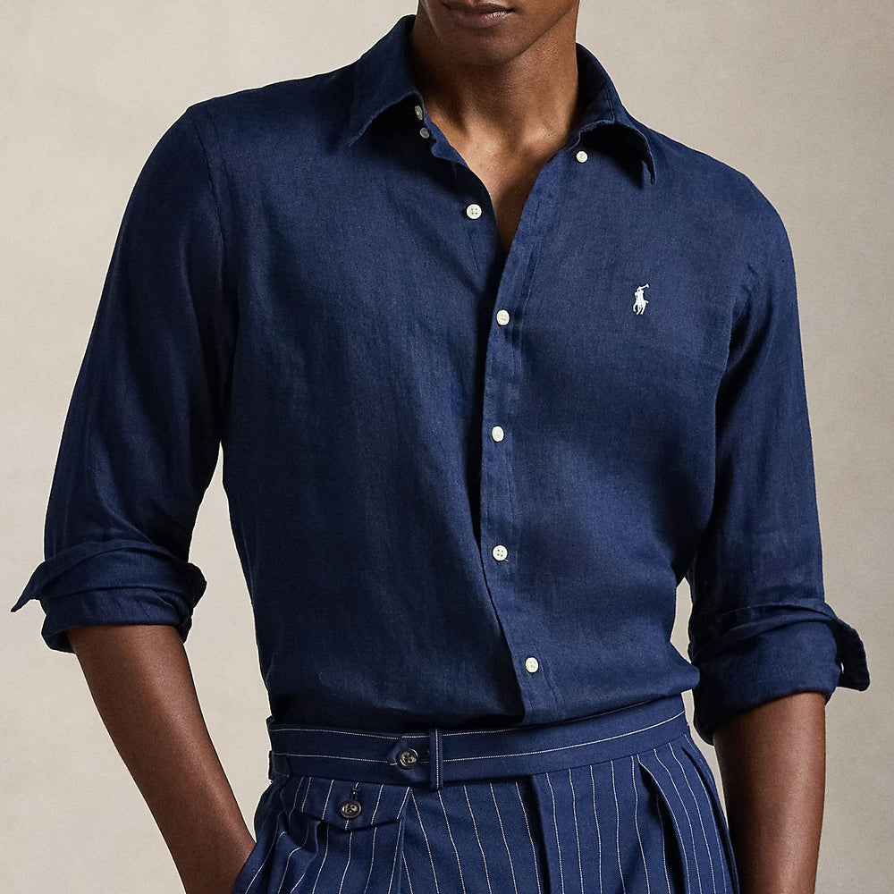 Custom Fit Linen Shir Newport Navy / White - The Road 1380