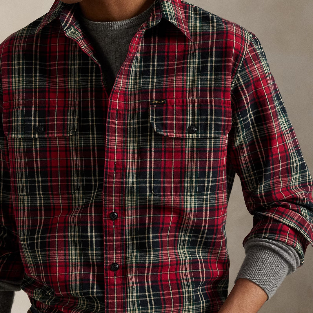 Classic Fit Plaid O Red Black Multi