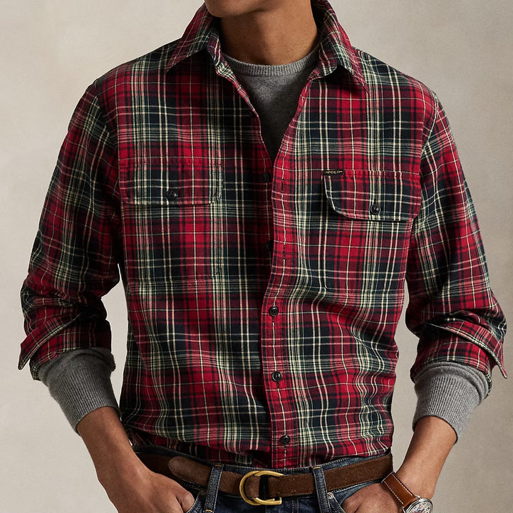 Classic Fit Plaid O Red Black Multi
