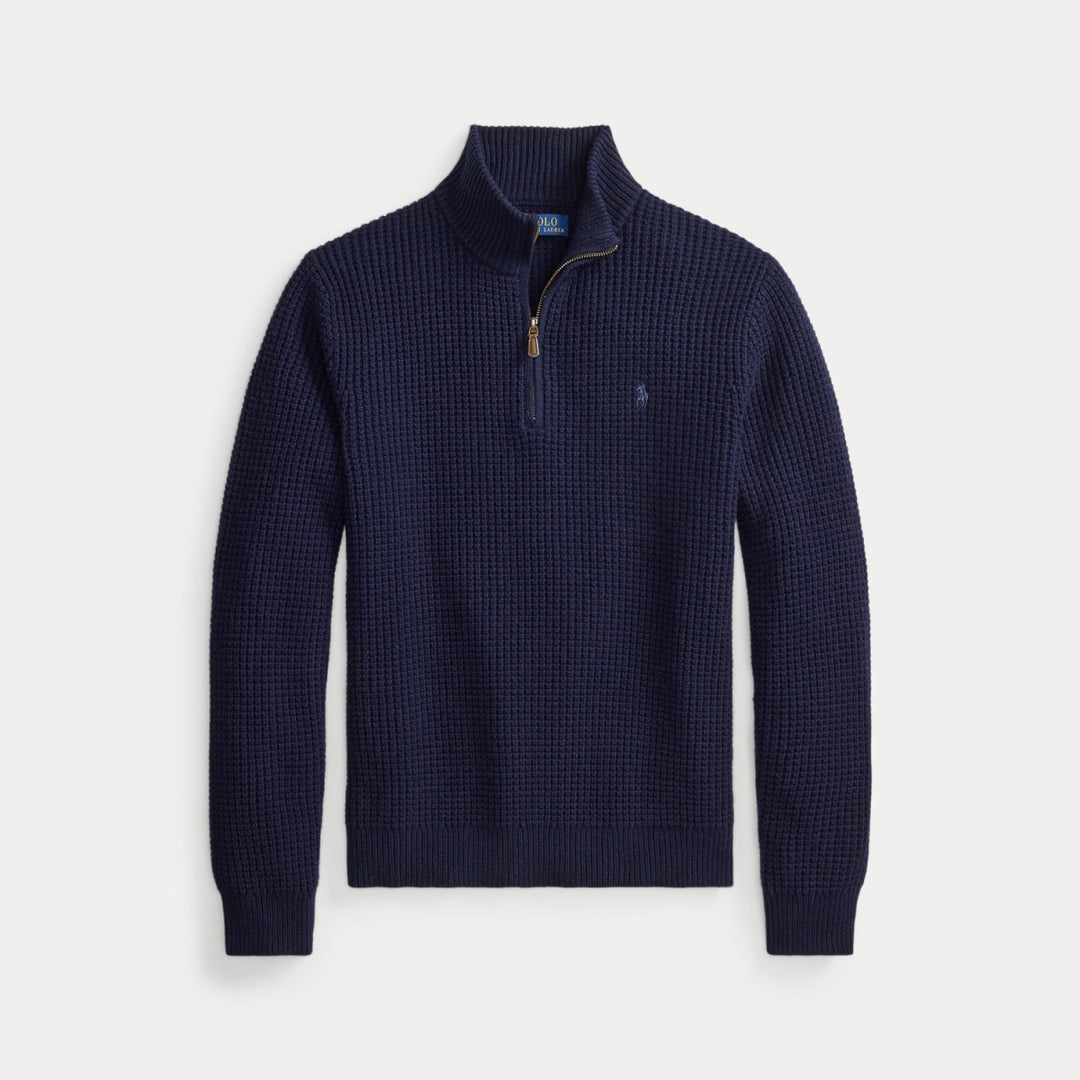 Waffle-knit Wool-cotton Sweat Hunter Navy - The Road 1380