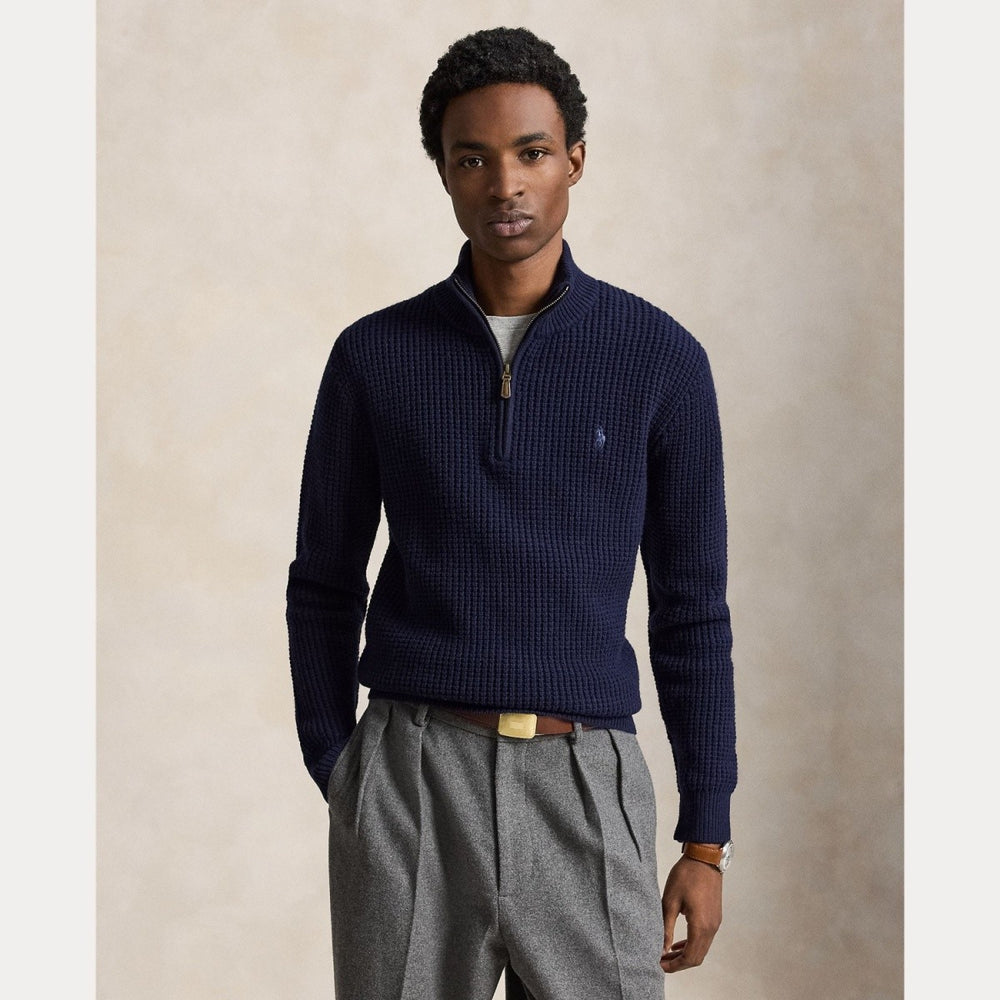 Waffle-knit Wool-cotton Sweat Hunter Navy - The Road 1380