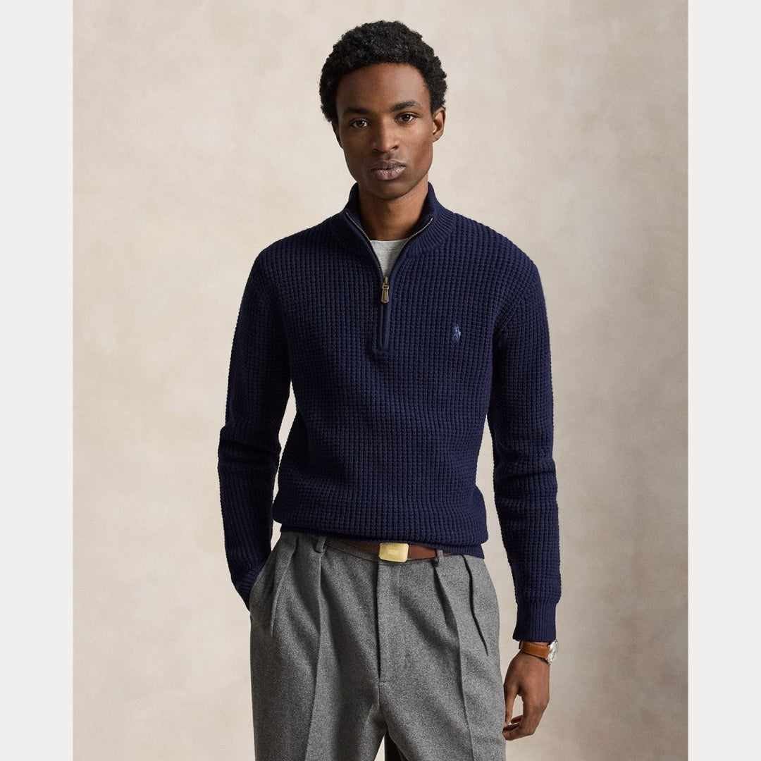 Waffle-knit Wool-cotton Sweat Hunter Navy - The Road 1380