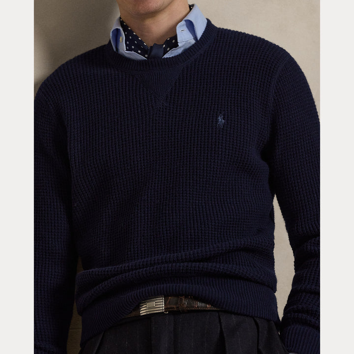 Waffle-knit Wool-cotton Sweat Hunter Navy - The Road 1380