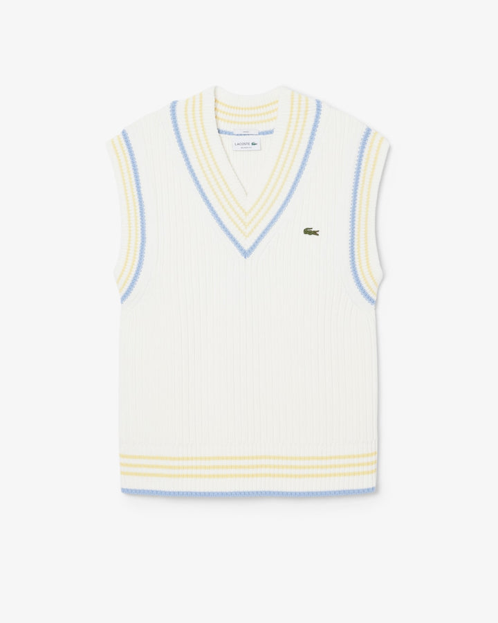 Pull Sans Manches Coton Rayé Côtelé 1ha1 Flour/Aphylla-yellow