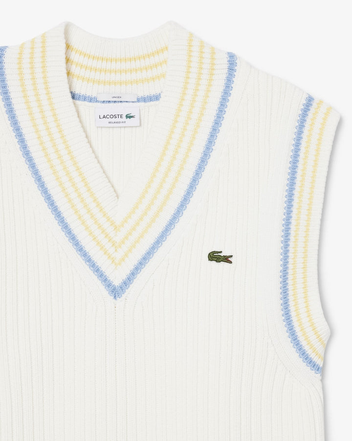 Pull Sans Manches Coton Rayé Côtelé 1ha1 Flour/Aphylla-yellow