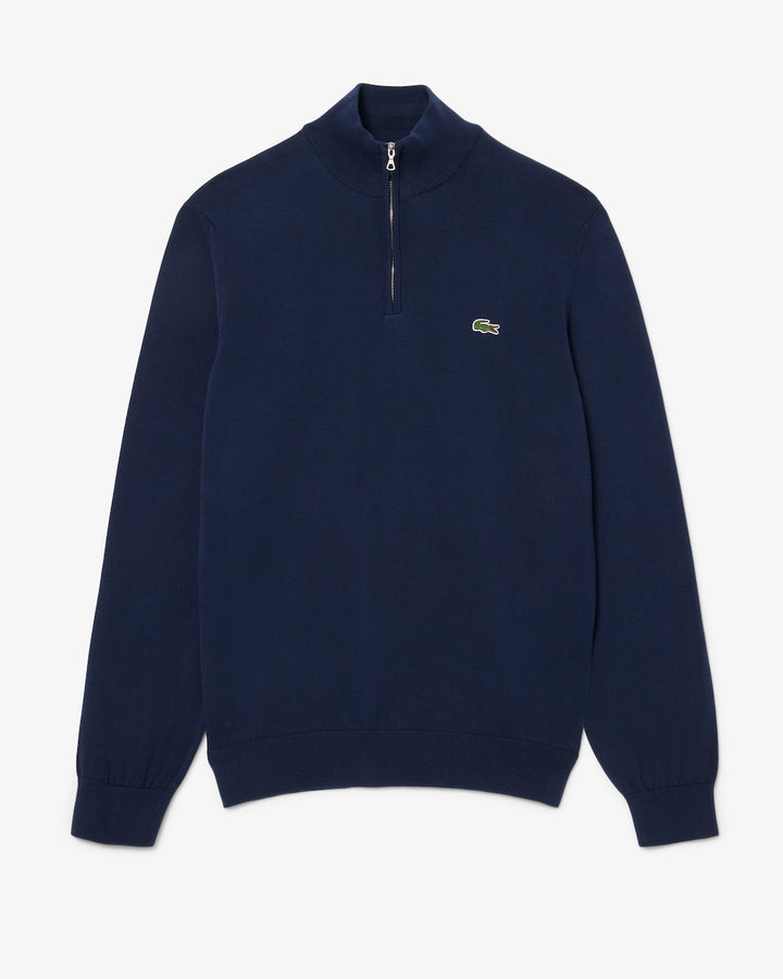 Pull Zippé Coton Uni Col Montant 1ha1 Navy Blue