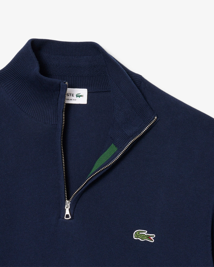 Pull Zippé Coton Uni Col Montant 1ha1 Navy Blue