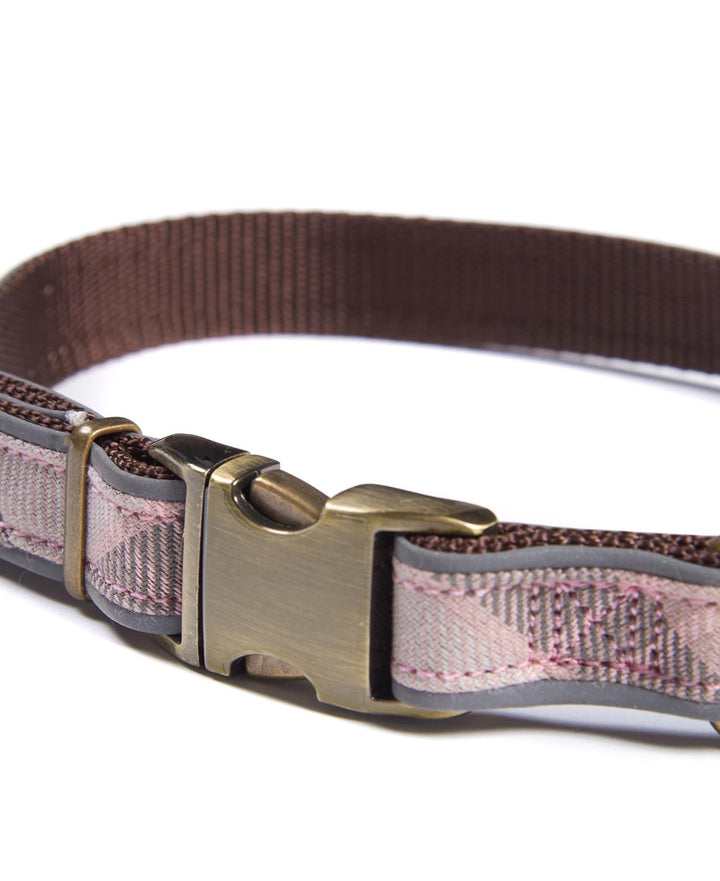 Reflective Tartan Dog Collar Taupe/Pink Tartan
