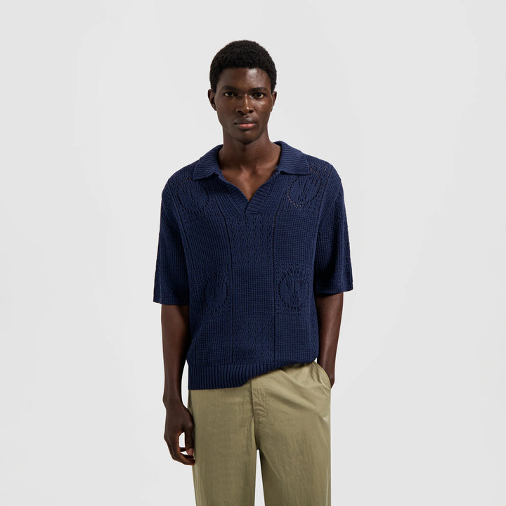 Face Logo Knit Polo Navy