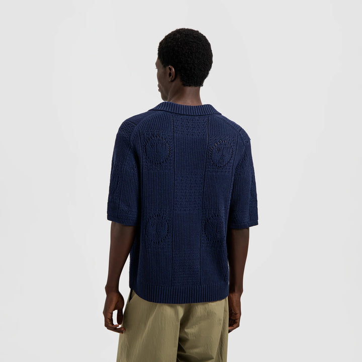 Face Logo Knit Polo Navy