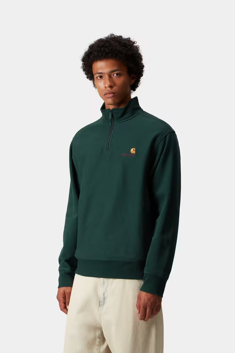 Half Zip American Script Sweat Dark Fir