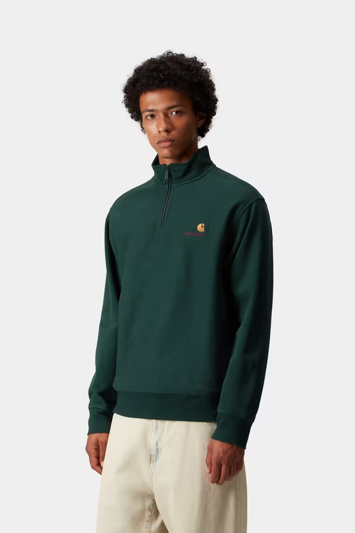 Half Zip American Script Sweat Dark Fir