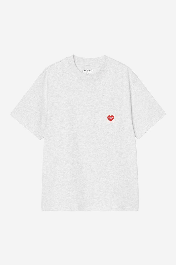 W' S/S Pocket Heart T-shirt Ash Heather / Red - The Road 1380