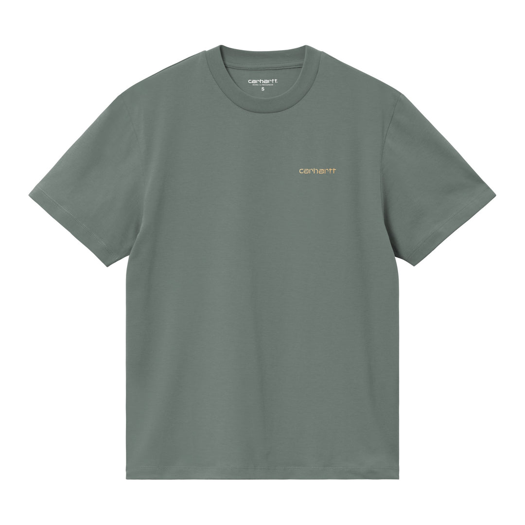 W' S/S Script Embroidery T-s Velvet Green / Gentle Orange