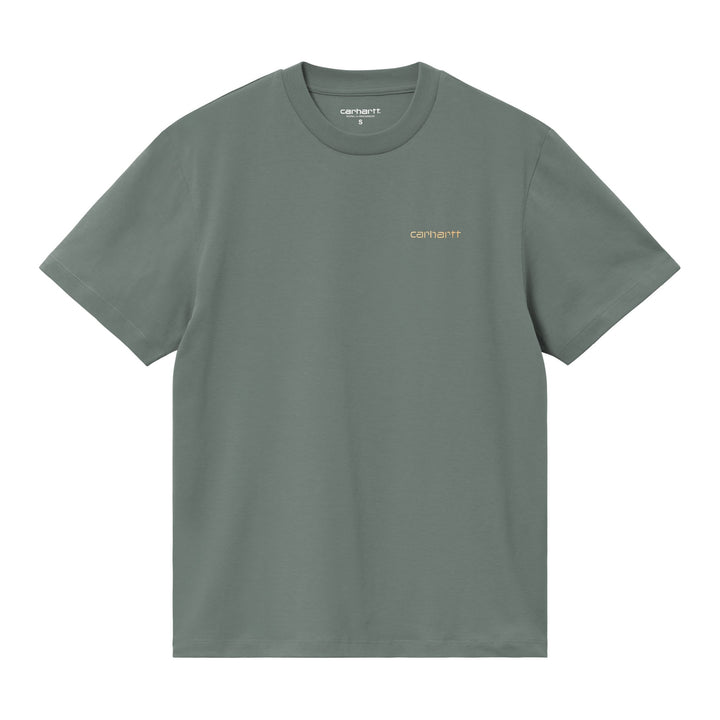 W' S/S Script Embroidery T-s Velvet Green / Gentle Orange