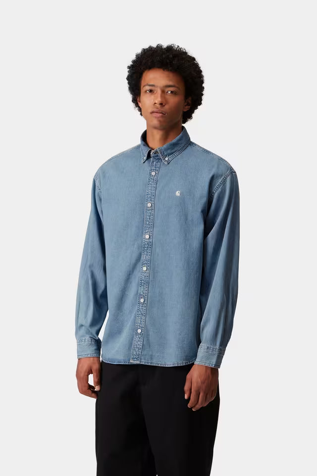 L/S Lucas Shirt Blue Bleached - The Road 1380