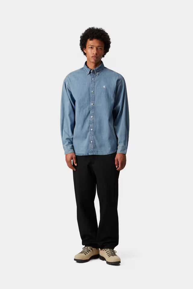 L/S Lucas Shirt Blue Bleached - The Road 1380