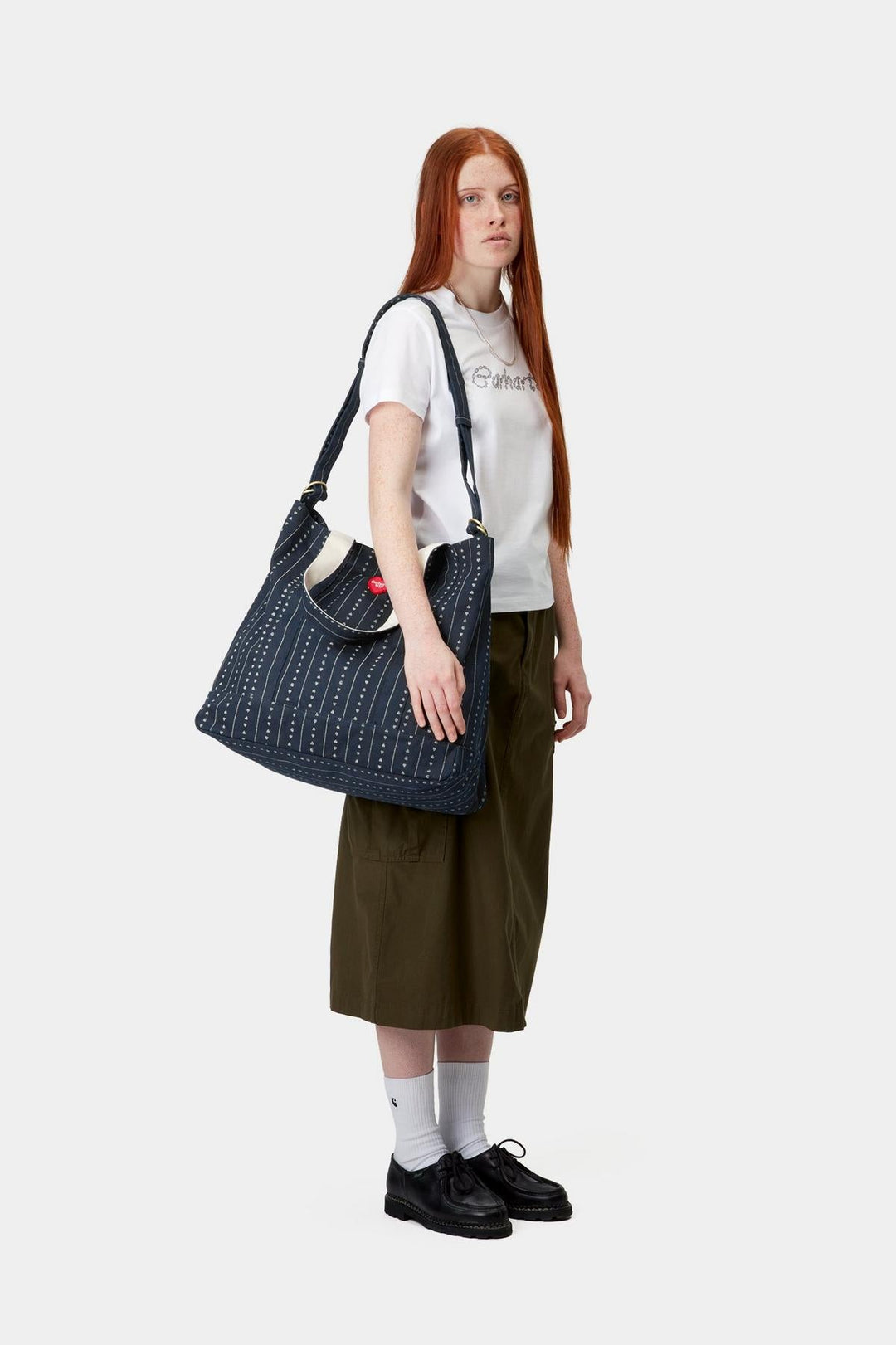 Drewe Tote, Big Heart C Pinstripe, Ink / Natural
