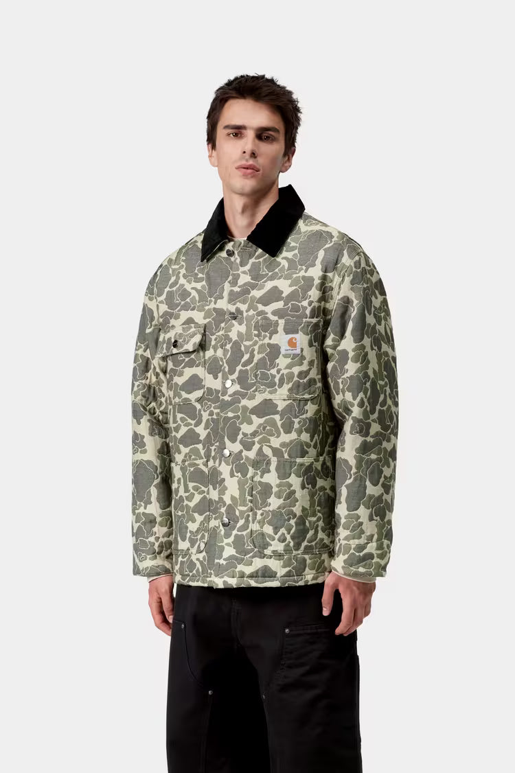 Tapestry Chore Coat Camo Duck Jacquard, Green / Tobacco