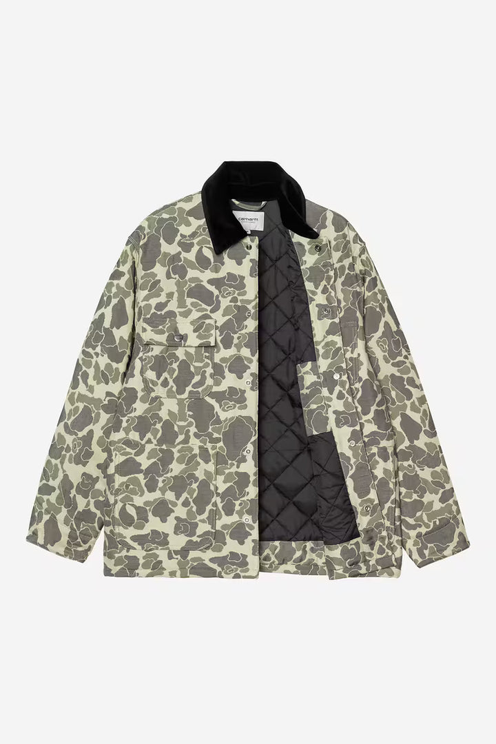 Tapestry Chore Coat Camo Duck Jacquard, Green / Tobacco
