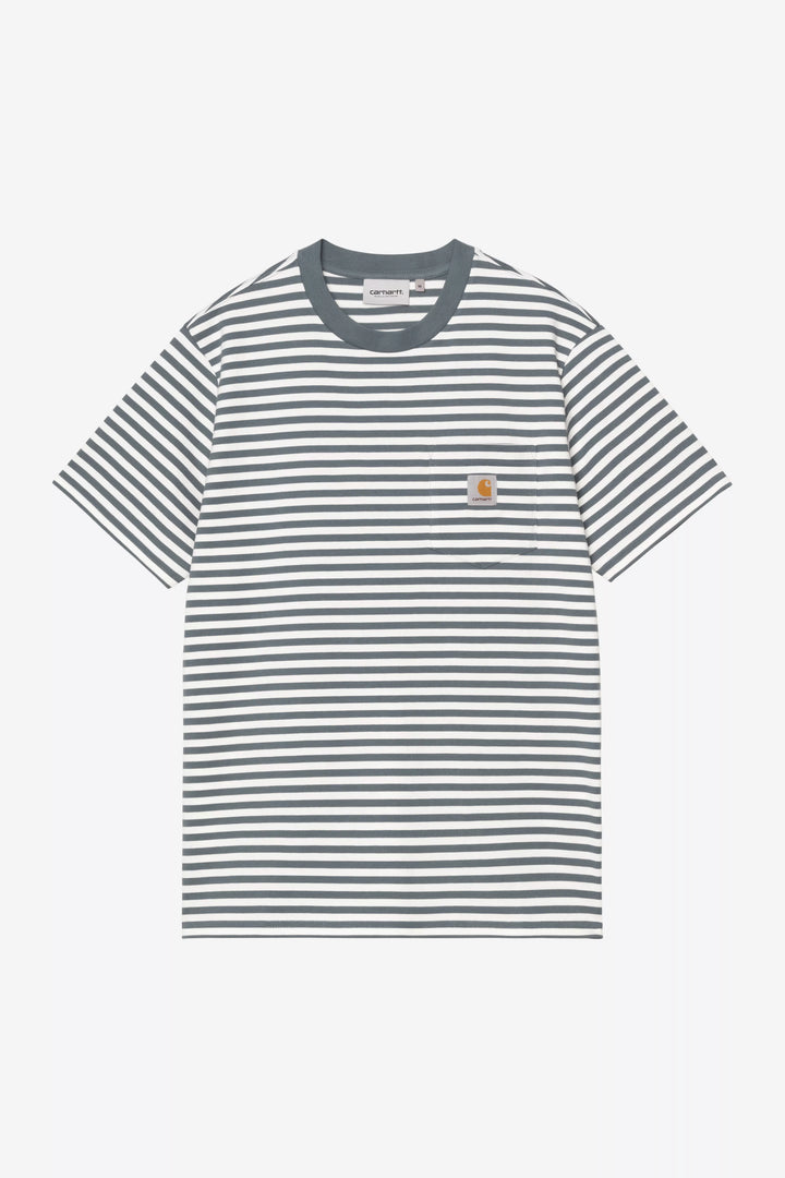 S/S Ezra Pocket T-shirt Ezra Stripe, Cozy Blue / Wax