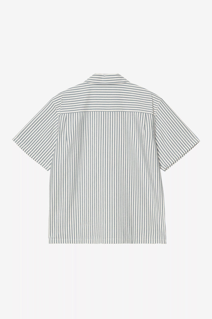 S/S Leavel Shirt Leavel Stripe, Blue River / Wax - The Road 1380