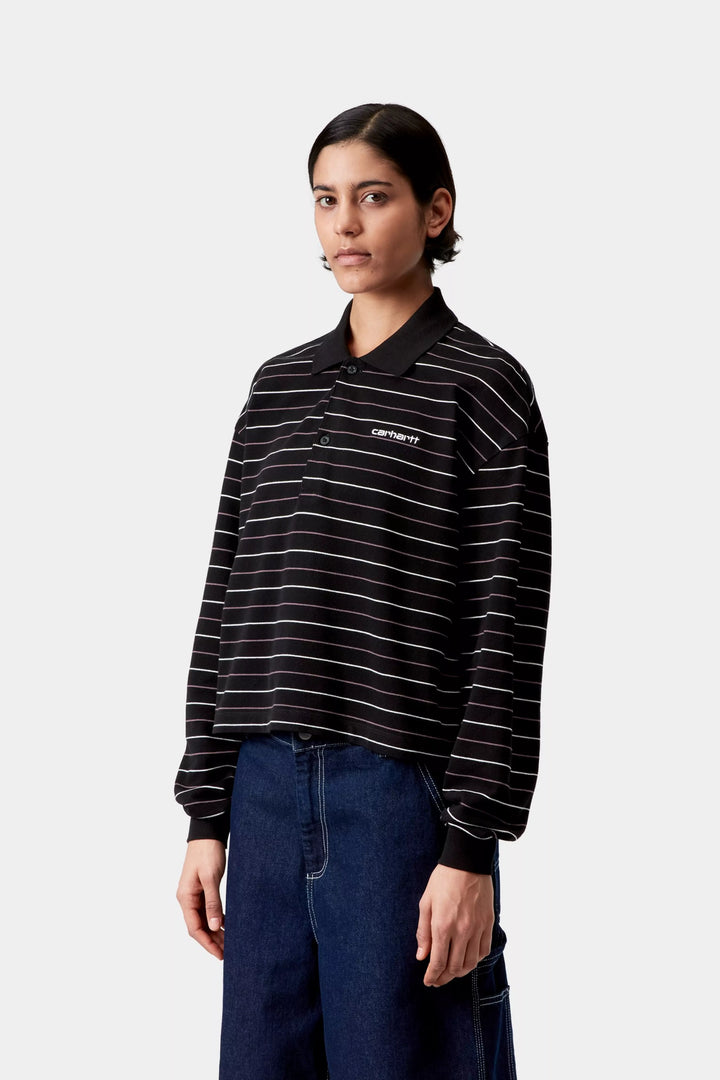 W' L/S Mabel Polo Mabel Stripe, Black - The Road 1380