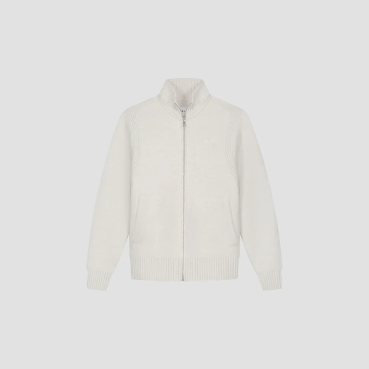 Zip Through Knitted Mock Neck Off-white