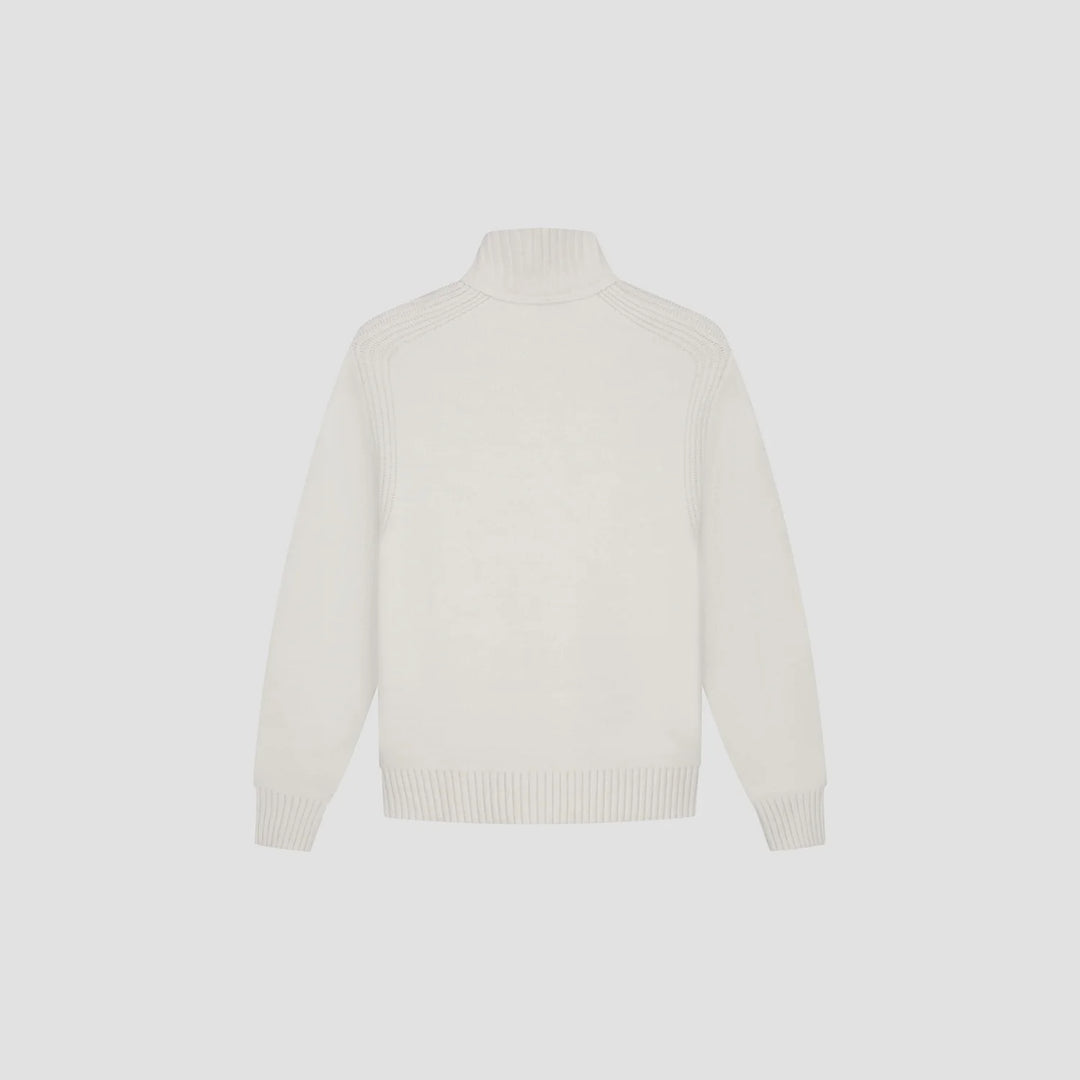 Zip Through Knitted Mock Neck Off-white