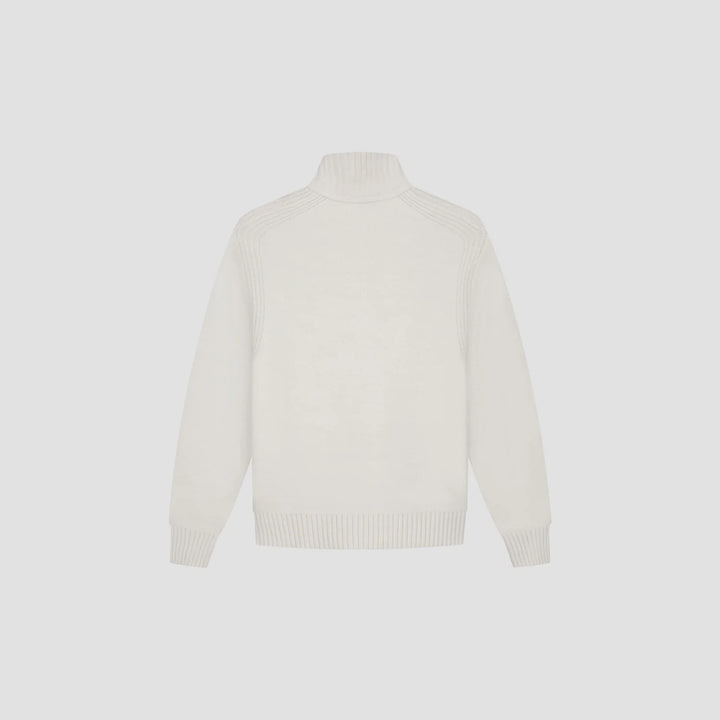 Zip Through Knitted Mock Neck Off-white