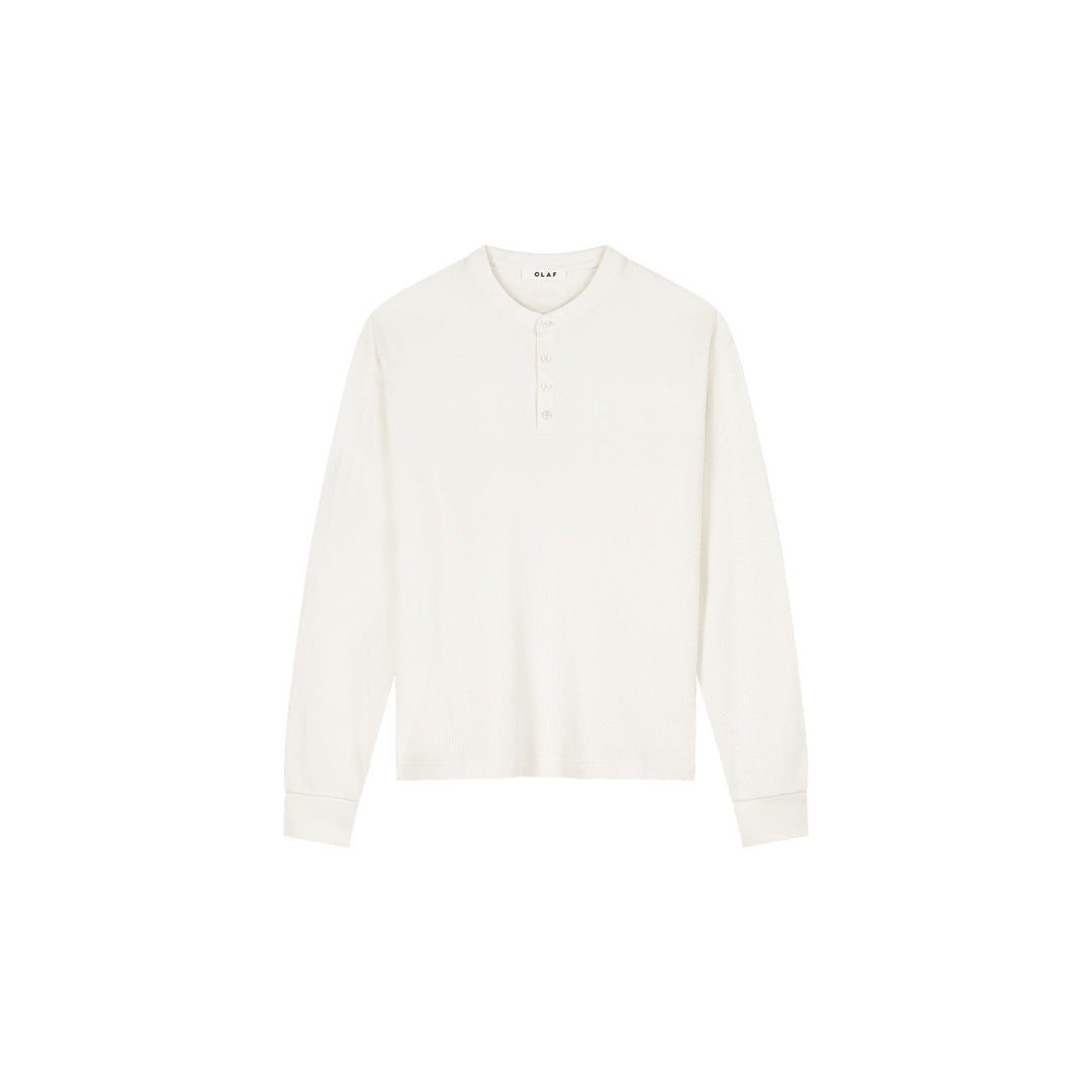 Waffle Henley Ls Tee Offwhite