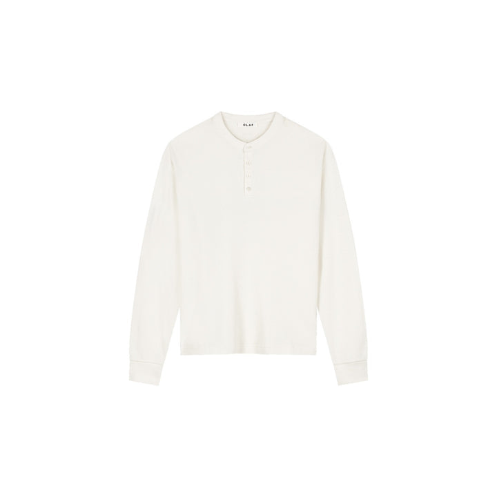 Waffle Henley Ls Tee Offwhite