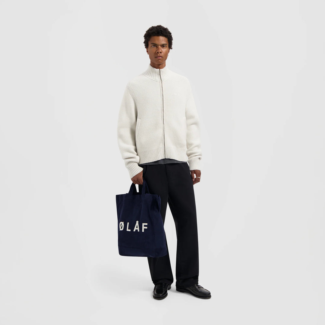 Zip Through Knitted Mock Neck Off-white
