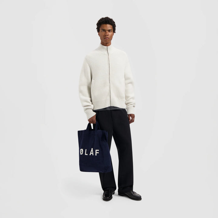 Zip Through Knitted Mock Neck Off-white