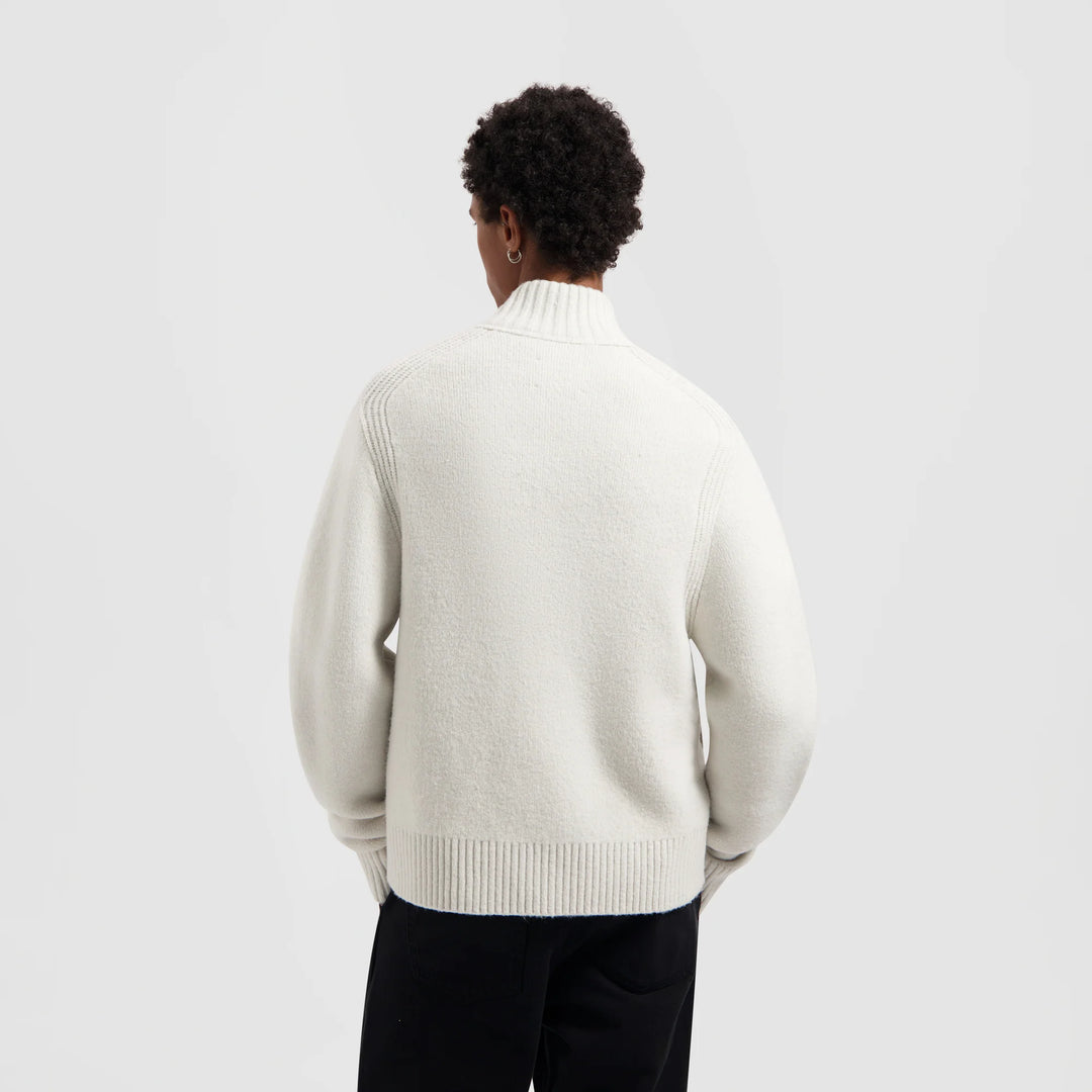 Zip Through Knitted Mock Neck Off-white