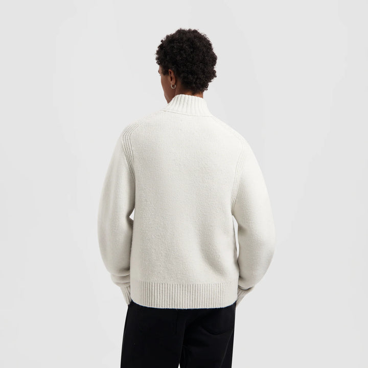 Zip Through Knitted Mock Neck Off-white