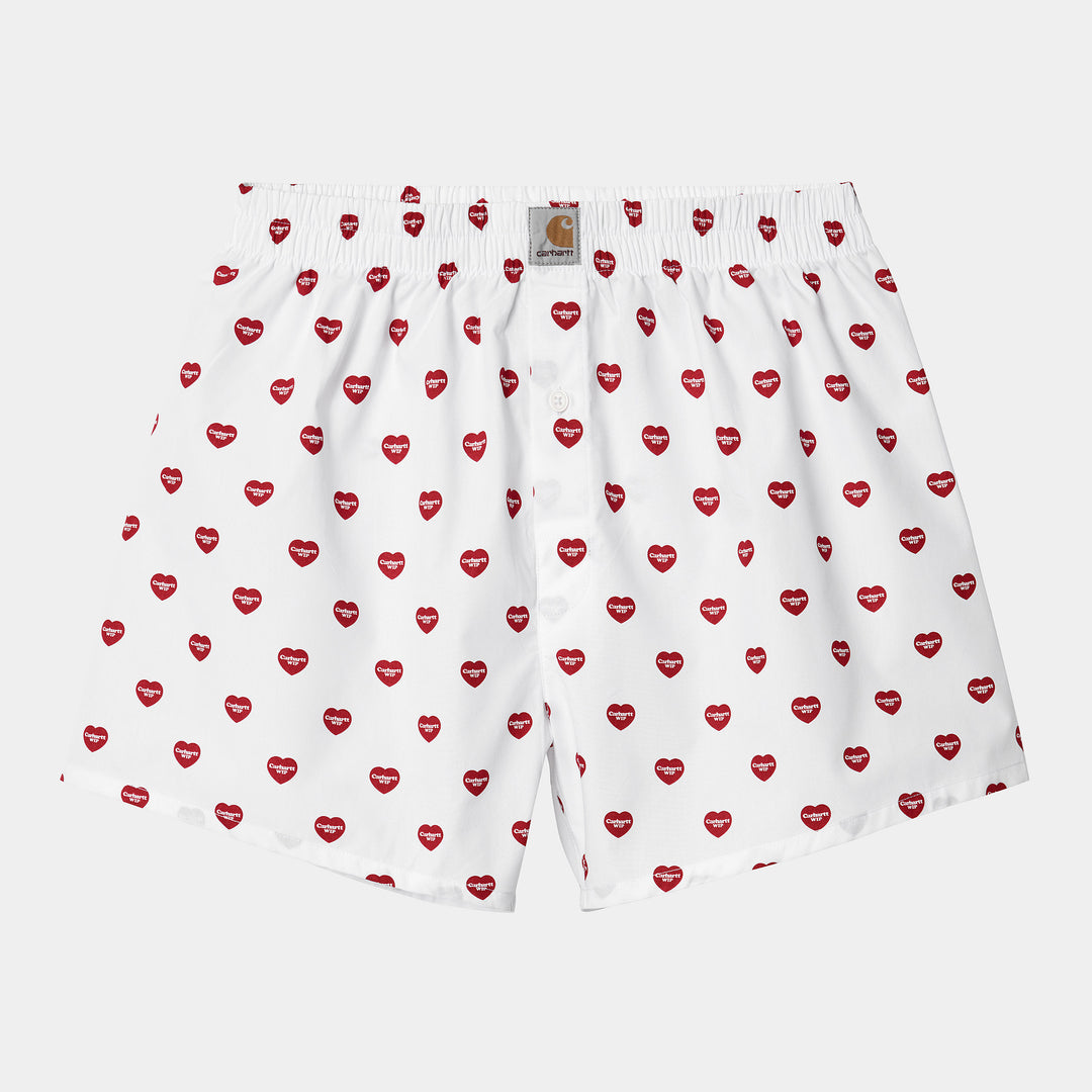 Cotton Boxer Heart Print, White