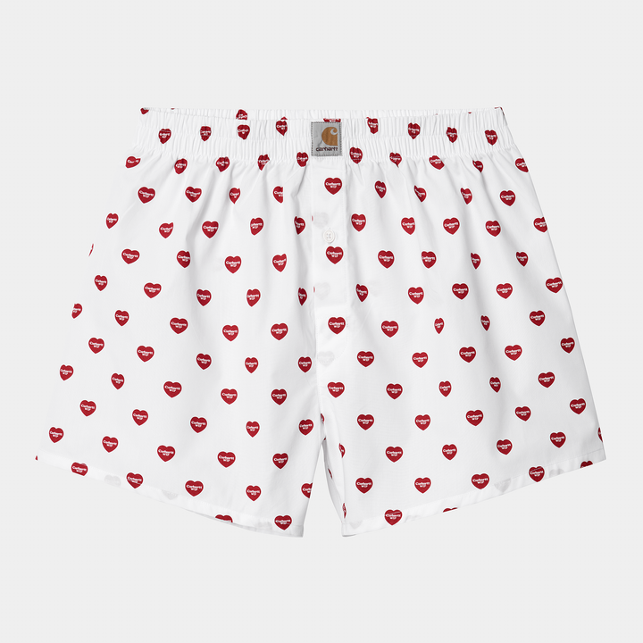 Cotton Boxer Heart Print, White