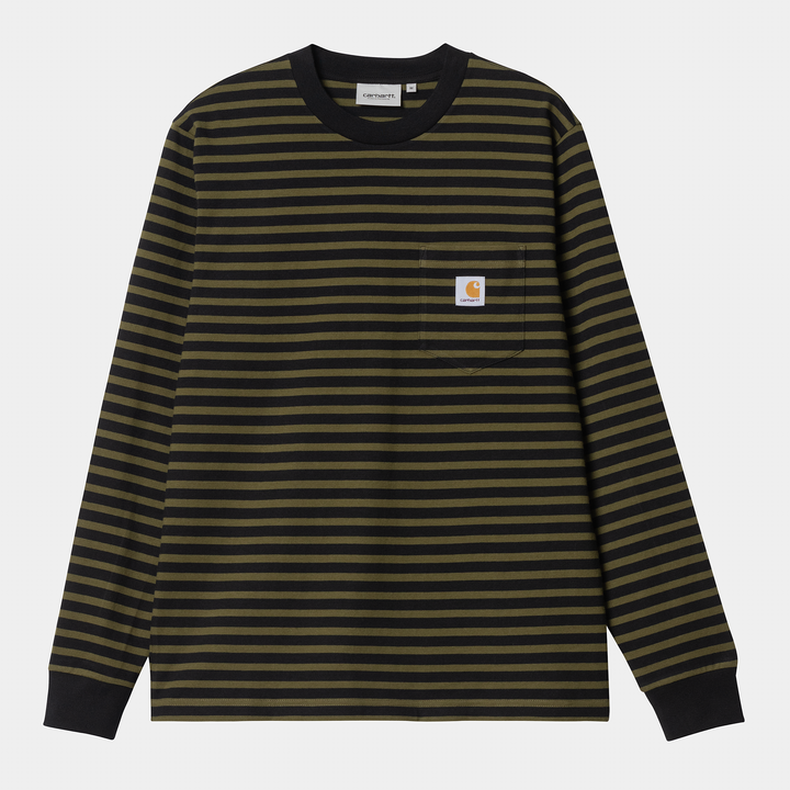 L/S Seidler Pocket T-shirt Seidler Stripe, Highland / Black