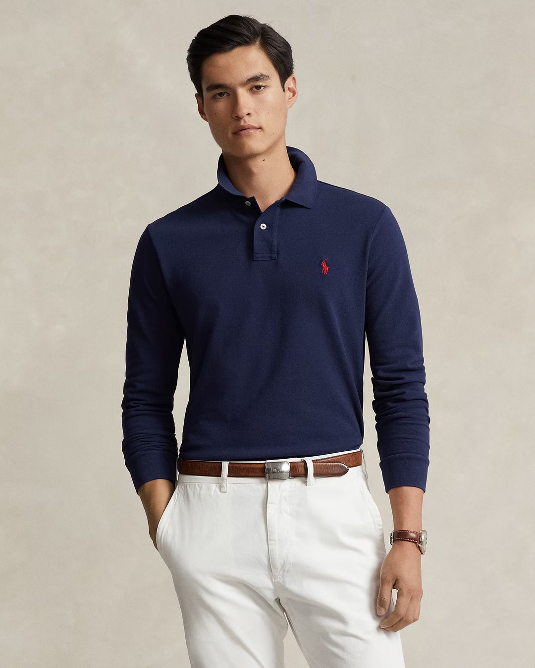 Custom Slim Fit Mesh Polo Shirt Long Sleeve Knit