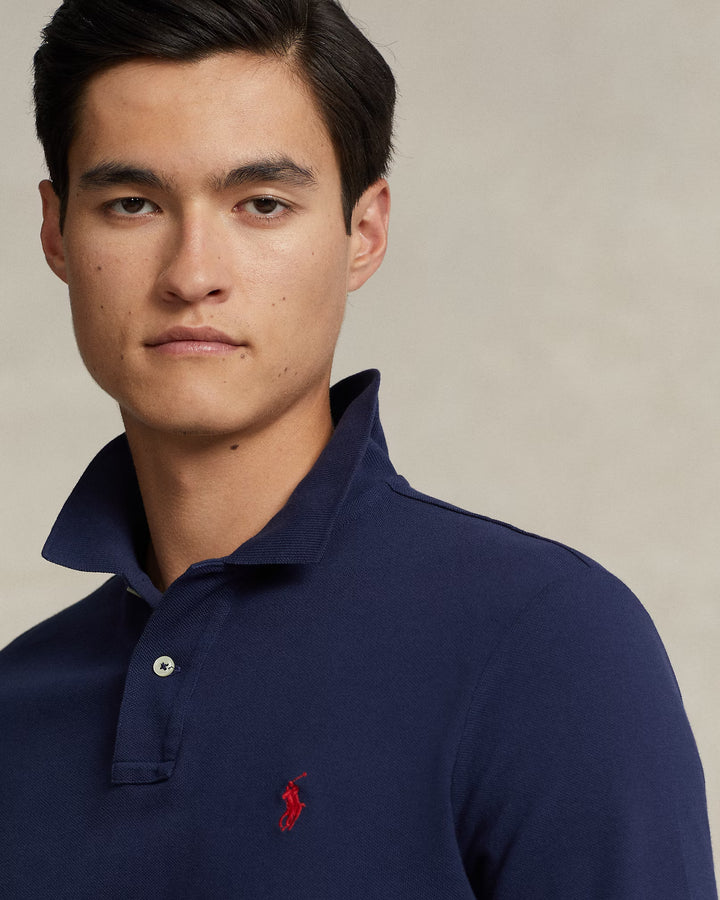 Custom Slim Fit Mesh Polo Shirt Long Sleeve Knit