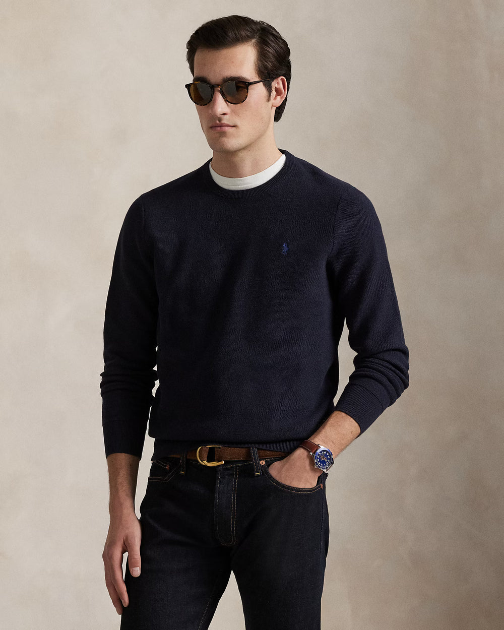 Mesh-knit Cotton Crewneck Sweate Navy Htr - The Road 1380