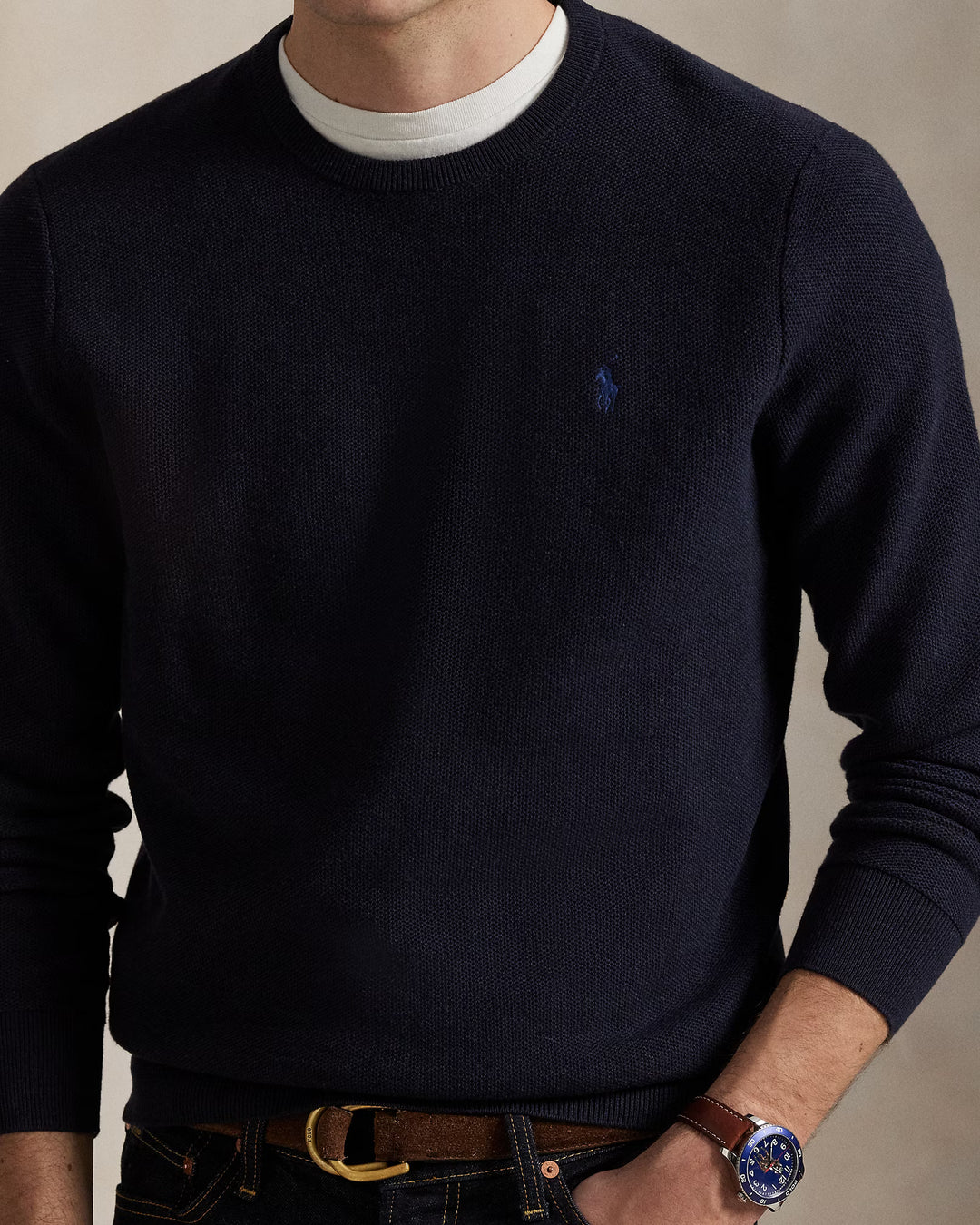 Mesh-knit Cotton Crewneck Sweate Navy Htr - The Road 1380